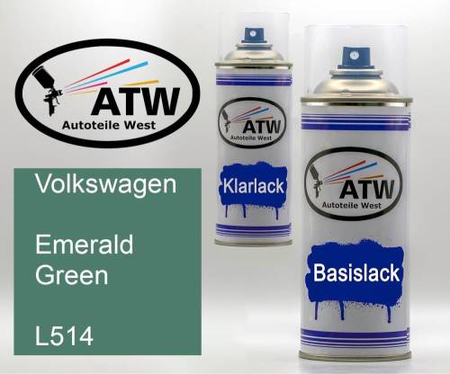 Volkswagen, Emerald Green, L514: 400ml Sprühdose + 400ml Klarlack - Set, von ATW Autoteile West.